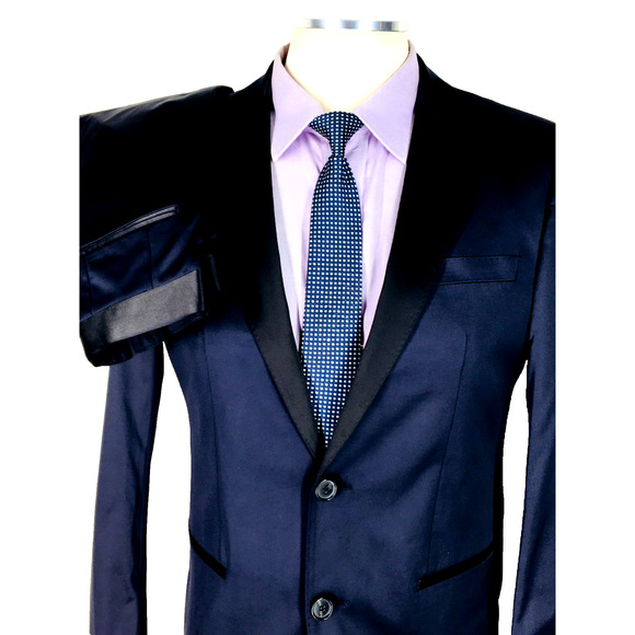 NWOT 38S Hugo Boss Hector1 Generous1 2 Bttn Suit Metallic Midnight Blue Pants 32 - Picture 1 of 16